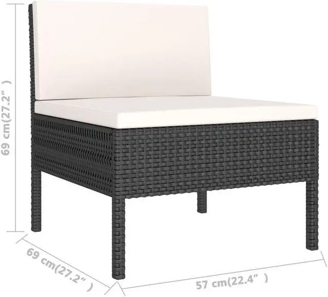 Alt view image 12 of 12 - vidaXL 3 Piece Garden Lounge Set with Cushions Poly Rattan Black