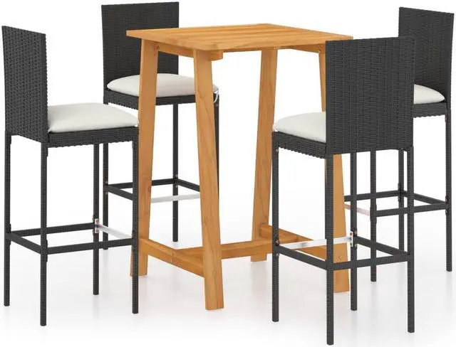 Alt view image 2 of 7 - vidaXL Patio Bar Set 5 Piece with Cushions Black Seat Pub Table and Chair