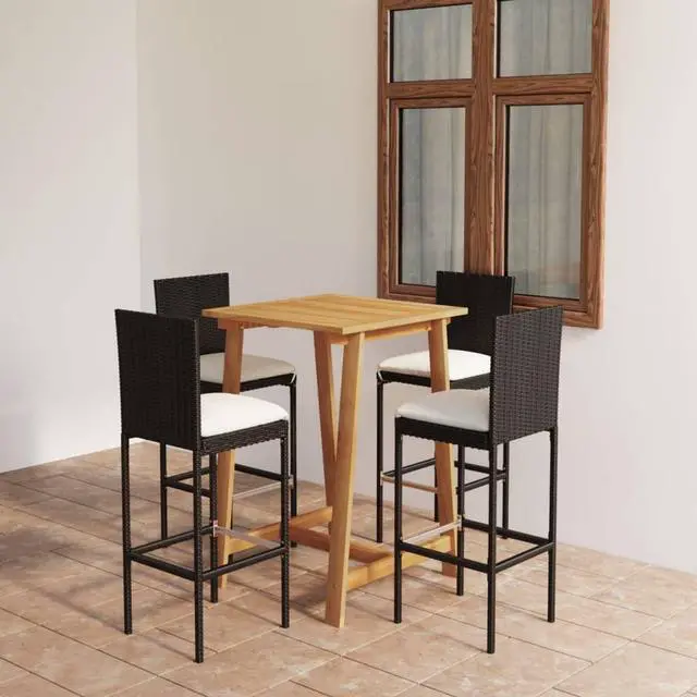 Main image of vidaXL Patio Bar Set 5 Piece with Cushions Black Seat Pub Table and Chair