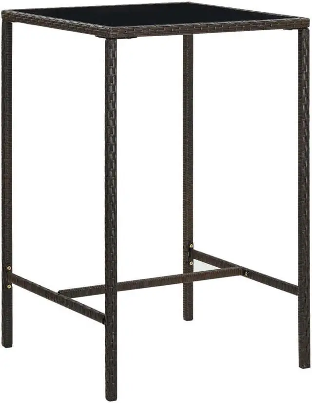 Alt view image 3 of 6 - vidaXL Patio Bar Set with Cushions 3 Piece Poly Rattan Brown Table Chairs