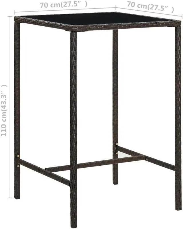 Alt view image 4 of 6 - vidaXL Patio Bar Set with Cushions 3 Piece Poly Rattan Brown Table Chairs