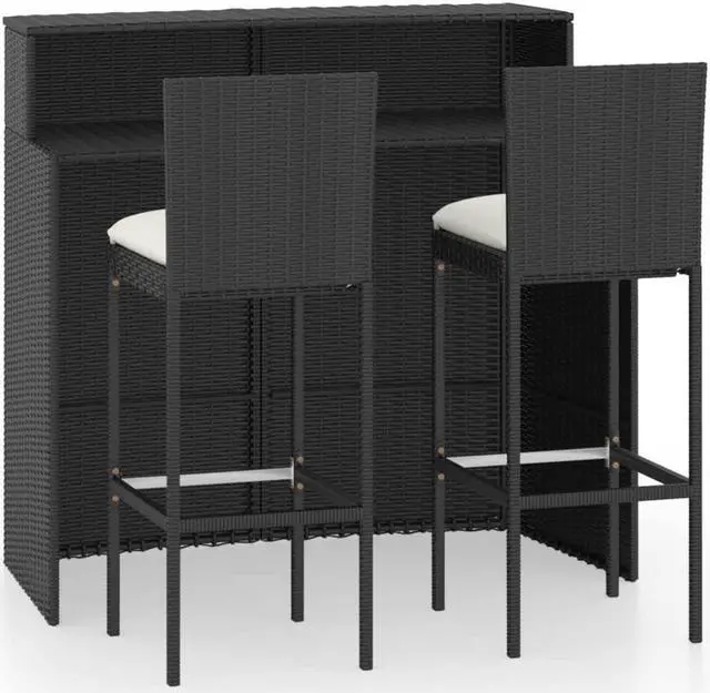 Alt view image 2 of 7 - vidaXL Patio Bar Set 3 Piece Bar Table and Stools Patio Furniture Set Black