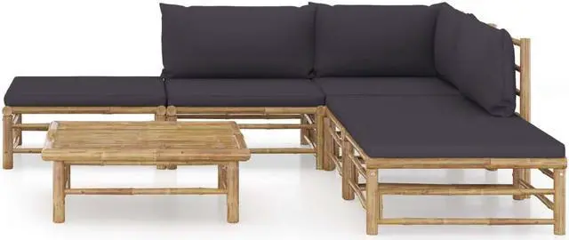 Alt view image 2 of 7 - vidaXL Patio Lounge Set 6 Piece with Dark Gray Cushions Bamboo Garden Seat