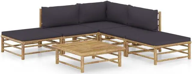 Main image of vidaXL Patio Lounge Set 6 Piece with Dark Gray Cushions Bamboo Garden Seat