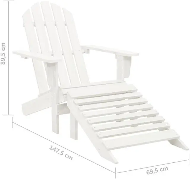 Alt view image 9 of 12 - vidaXL Patio Adirondack Chair with Ottoman&Table Solid Fir Wood White