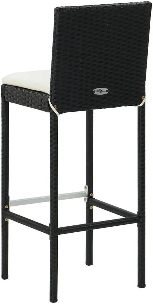 Alt view image 5 of 7 - vidaXL Patio Bar Set with Cushions 3 Piece Poly Rattan Black Garden Furniture