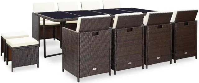 Main image of vidaXL Patio Furniture Set Outdoor Table and Chair 13 Piece Poly Rattan Brown