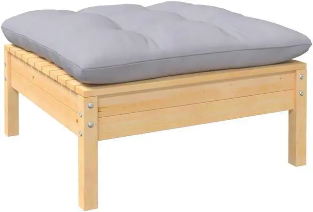 Alt view image 14 of 15 - vidaXL 3 Piece Patio Lounge Set with Gray Cushions Solid Pinewood