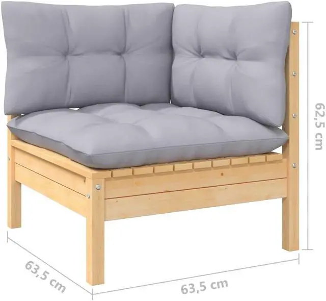 Alt view image 6 of 6 - vidaXL Solid Pinewood Patio Lounge Set 6 Piece with Gray Cushions Garden Sofa