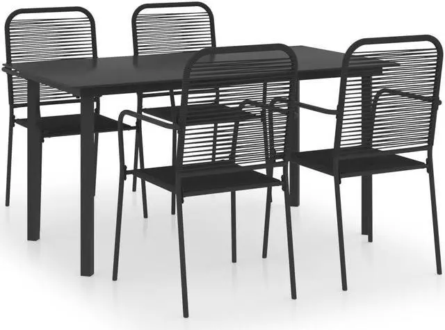 Alt view image 2 of 7 - vidaXL Patio Dining Set 5 Piece Black Glass and Steel Outdoor Garden Dinner