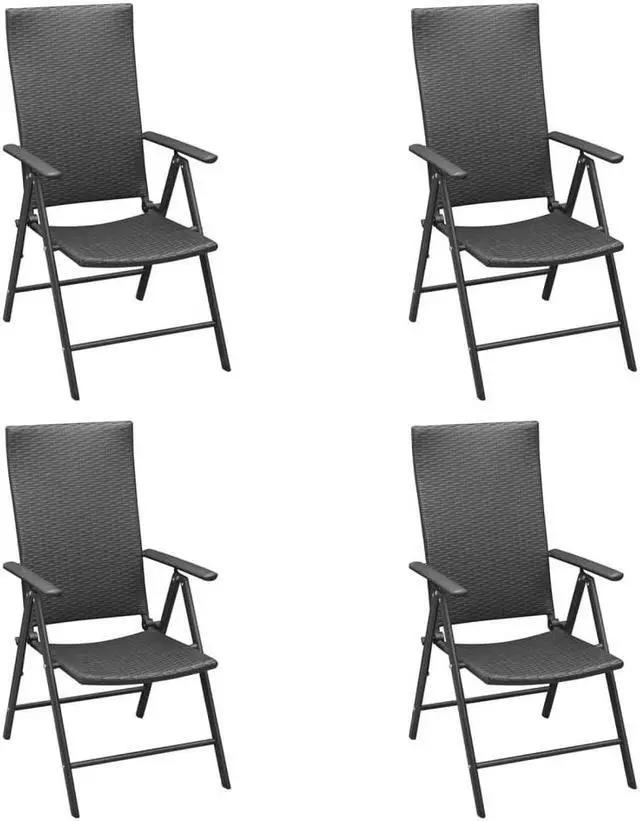 Alt view image 3 of 6 - vidaXL Patio Dining Set 5 Piece Adjustable Reclining Chair Black Poly Rattan