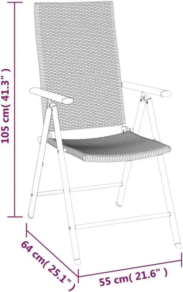 Alt view image 4 of 6 - vidaXL Patio Dining Set 5 Piece Adjustable Reclining Chair Black Poly Rattan