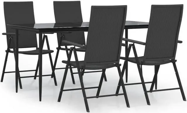 Alt view image 2 of 6 - vidaXL Patio Dining Set 5 Piece Adjustable Reclining Chair Black Poly Rattan