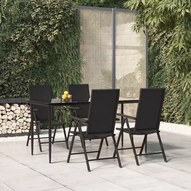 Main image of vidaXL Patio Dining Set 5 Piece Adjustable Reclining Chair Black Poly Rattan