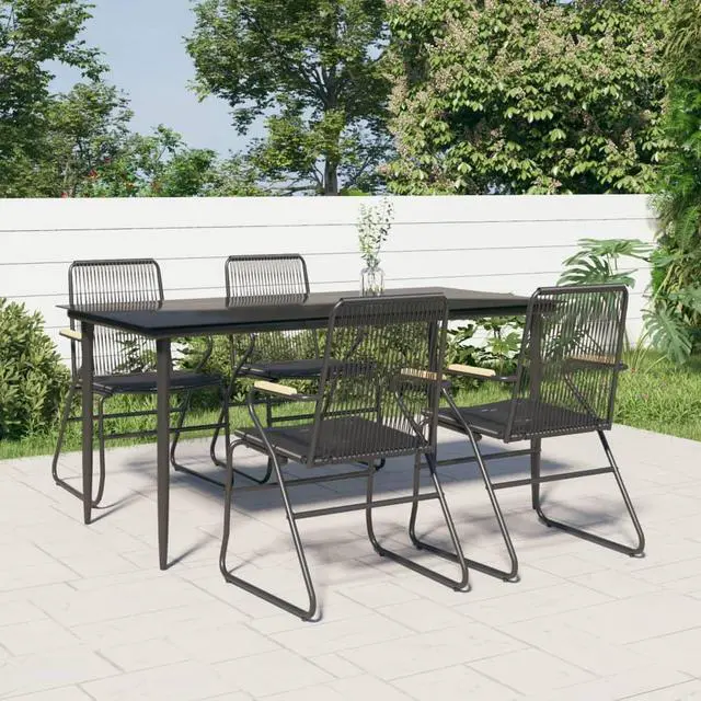Main image of vidaXL Patio Dining Set 5 Piece Conversation Set with Table Black PVC Rattan