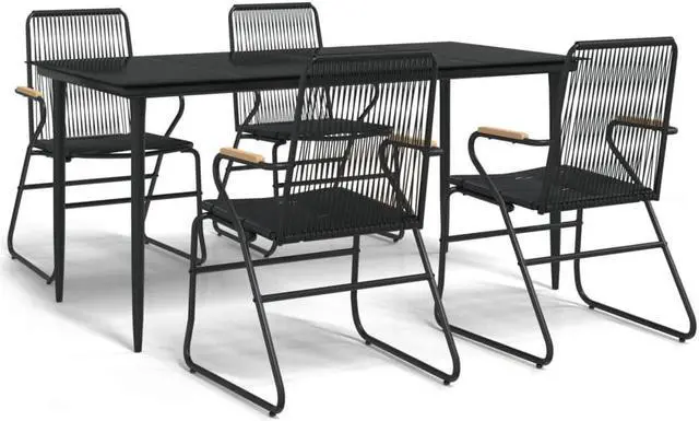 Alt view image 2 of 6 - vidaXL Patio Dining Set 5 Piece Conversation Set with Table Black PVC Rattan