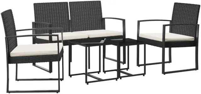 Alt view image 2 of 5 - vidaXL Patio Dining Set 5 Pcs Dining Set with Cushions for Deck Black PP Rattan