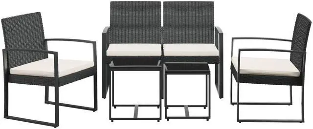 Alt view image 3 of 5 - vidaXL Patio Dining Set 5 Pcs Dining Set with Cushions for Deck Black PP Rattan