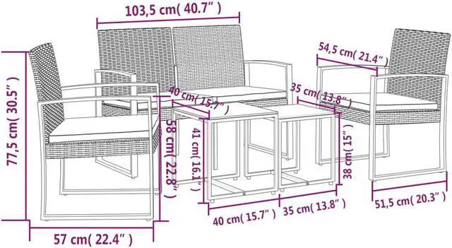 Alt view image 5 of 5 - vidaXL Patio Dining Set 5 Pcs Dining Set with Cushions for Deck Black PP Rattan