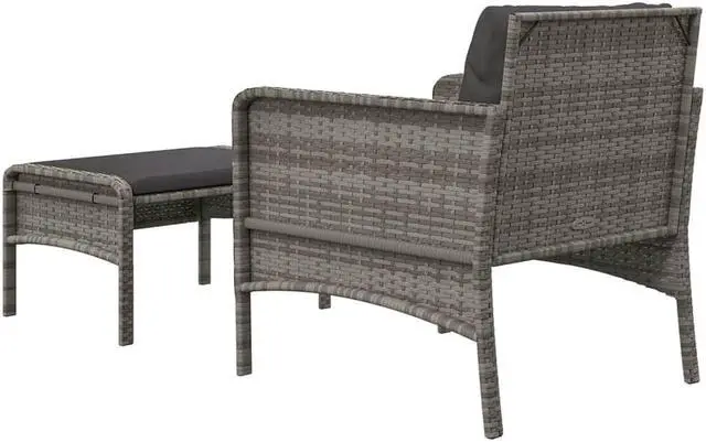 Alt view image 5 of 7 - vidaXL Patio Furniture Set 2 Piece Outdoor Chair with Cushions Gray Poly Rattan