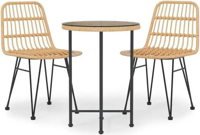 Alt view image 2 of 6 - vidaXL Bistro Set Outdoor Patio Balcony Table and Chairs Rattan Look 3 Piece