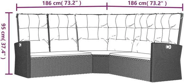 Alt view image 4 of 6 - vidaXL Patio Furniture Set 3 Piece Sofa Couch with Cushions Black Poly Rattan