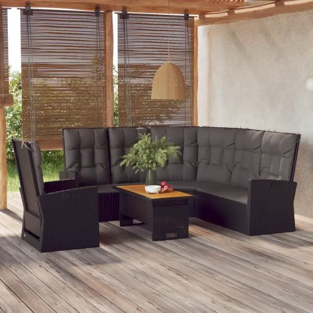Main image of vidaXL Patio Furniture Set 3 Piece Sofa Couch with Cushions Black Poly Rattan