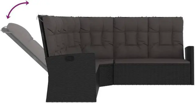 Alt view image 5 of 6 - vidaXL Patio Furniture Set 3 Piece Sofa Couch with Cushions Black Poly Rattan