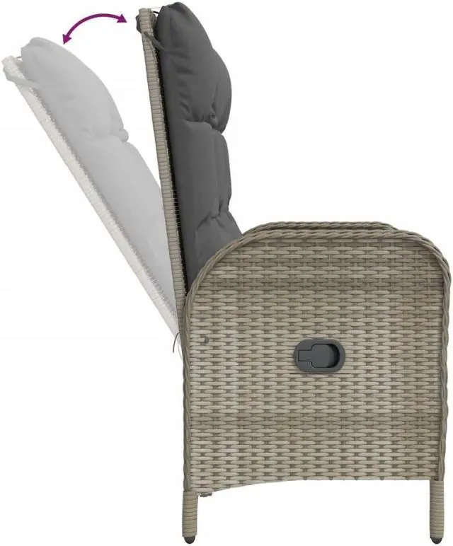 Alt view image 3 of 6 - vidaXL Patio Dining Set 2 Piece Table and Chair with Cushions Gray Poly Rattan