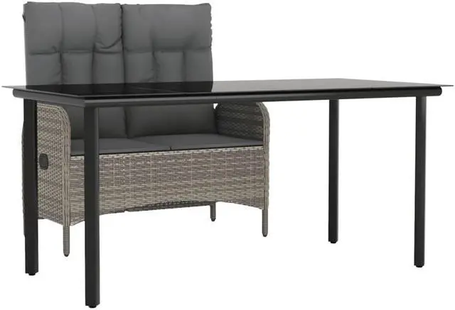 Alt view image 2 of 6 - vidaXL Patio Dining Set 2 Piece Table and Chair with Cushions Gray Poly Rattan