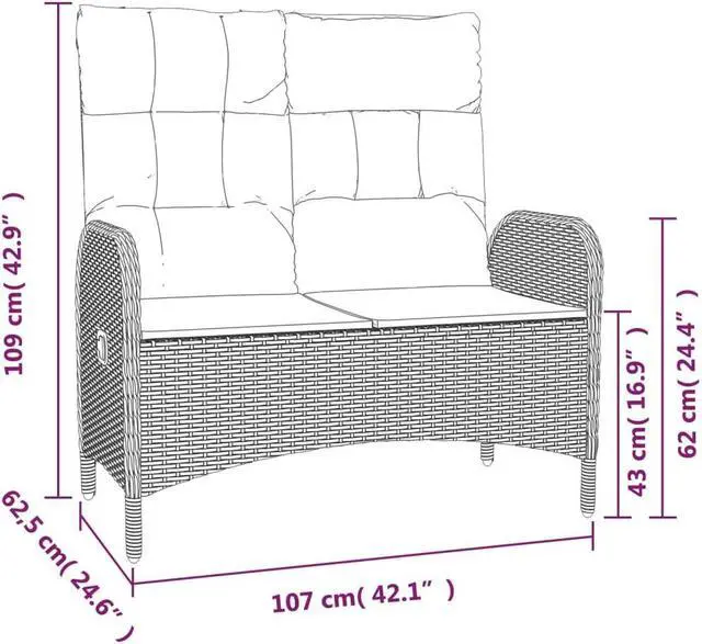 Alt view image 4 of 6 - vidaXL Patio Dining Set 2 Piece Table and Chair with Cushions Gray Poly Rattan