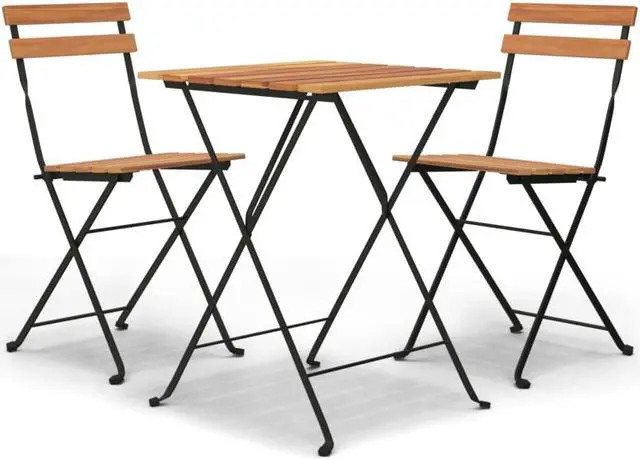 Alt view image 2 of 7 - vidaXL Bistro Set 3 Pcs Folding Bistro Table and Chair Solid Wood Teak and Steel