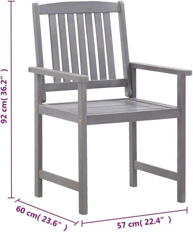 Alt view image 3 of 6 - vidaXL 5 Piece Solid Acacia Wood Patio Dining Set Gray Seating Table Chairs