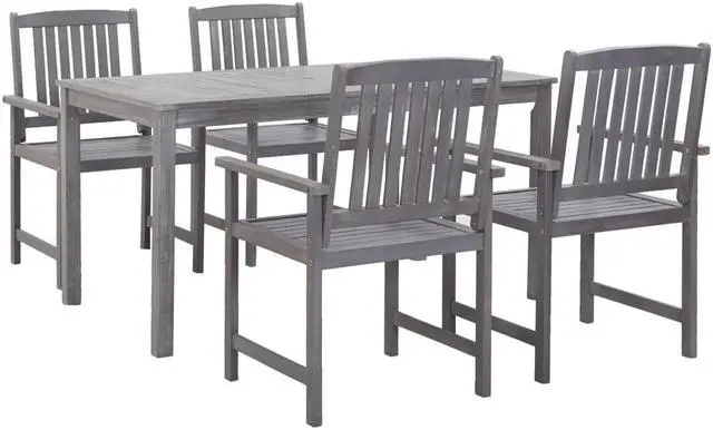 Main image of vidaXL 5 Piece Solid Acacia Wood Patio Dining Set Gray Seating Table Chairs