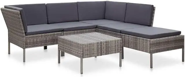 Main image of vidaXL Patio Furniture Set 6 Piece Patio Sectional Sofa with Table Rattan Gray