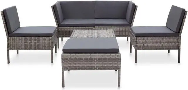 Alt view image 2 of 6 - vidaXL Patio Furniture Set 6 Piece Patio Sectional Sofa with Table Rattan Gray