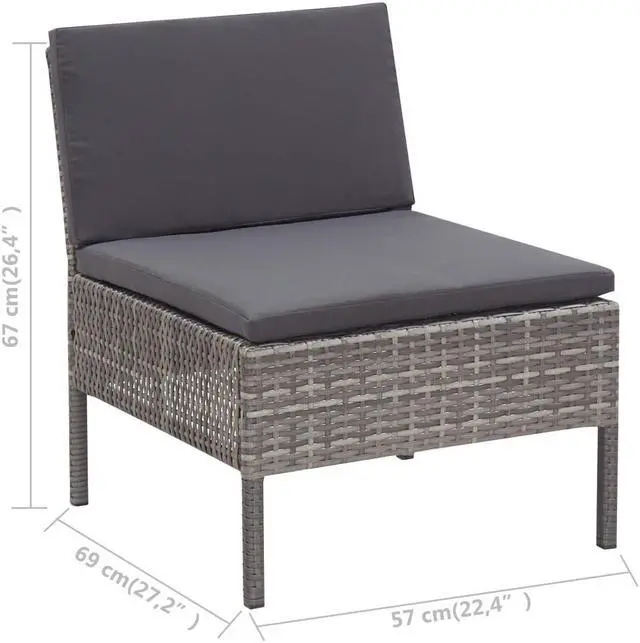 Alt view image 3 of 6 - vidaXL Patio Furniture Set 6 Piece Patio Sectional Sofa with Table Rattan Gray