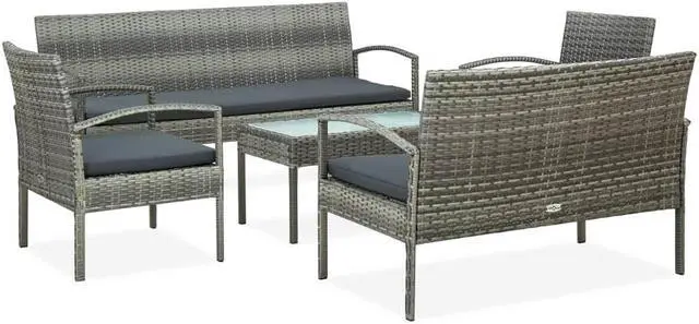 Main image of vidaXL Patio Furniture Set 5 Piece Outdoor Sofa with Table Poly Rattan Gray