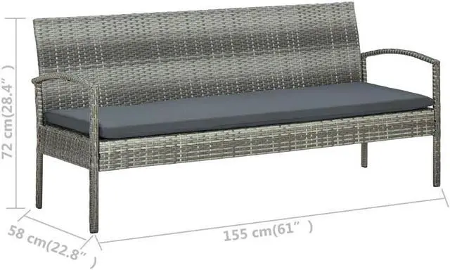 Alt view image 3 of 5 - vidaXL Patio Furniture Set 5 Piece Outdoor Sofa with Table Poly Rattan Gray