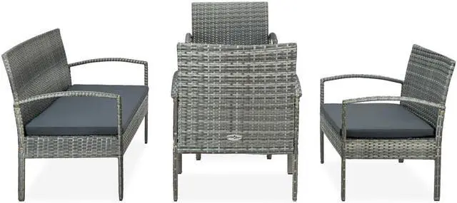Alt view image 2 of 5 - vidaXL Patio Furniture Set 5 Piece Outdoor Sofa with Table Poly Rattan Gray