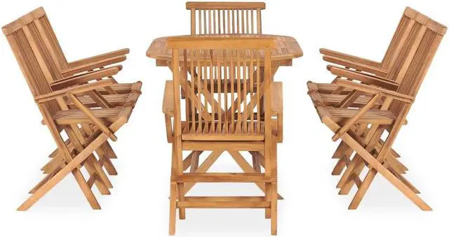 Alt view image 2 of 5 - vidaXL Solid Teak Wood Folding Patio Dining Set 9 Pieces Garden Furniture