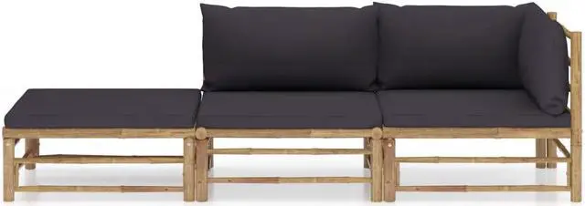 Alt view image 2 of 7 - vidaXL Patio Lounge Set 3 Piece with Dark Gray Cushions Bamboo Garden Seat