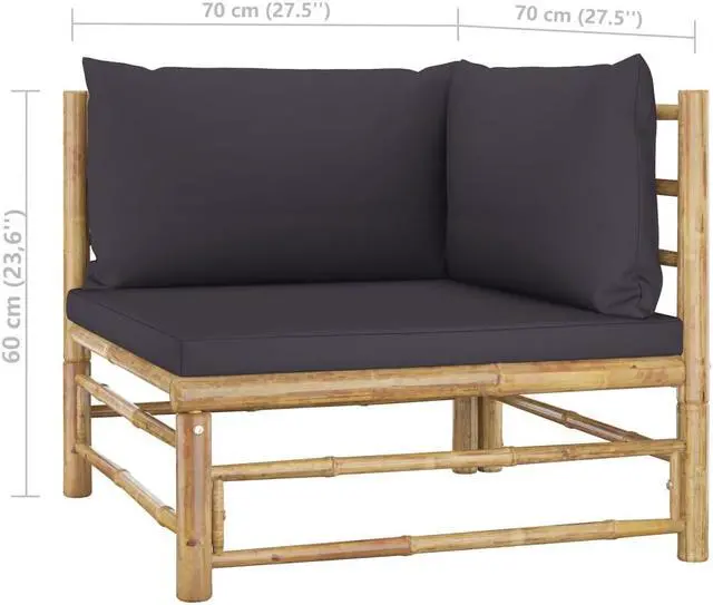 Alt view image 3 of 7 - vidaXL Patio Lounge Set 3 Piece with Dark Gray Cushions Bamboo Garden Seat