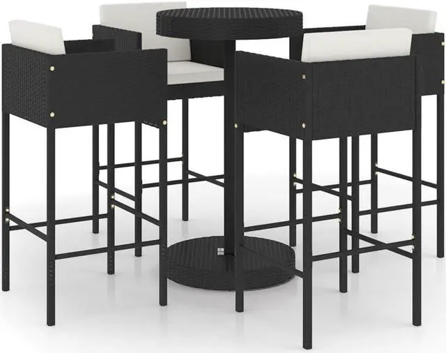 Alt view image 2 of 6 - vidaXL Patio Bar Set 5 Piece with Cushions Poly Rattan Black Garden Chair