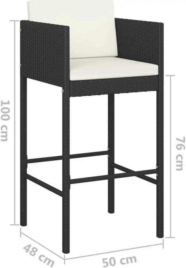 Alt view image 4 of 6 - vidaXL Patio Bar Set 5 Piece with Cushions Poly Rattan Black Garden Chair
