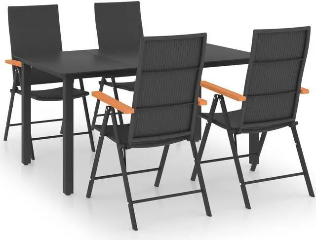 Alt view image 2 of 6 - vidaXL Patio Dining Set Outdoor Dining Table and Chair 5 Piece Black and Brown