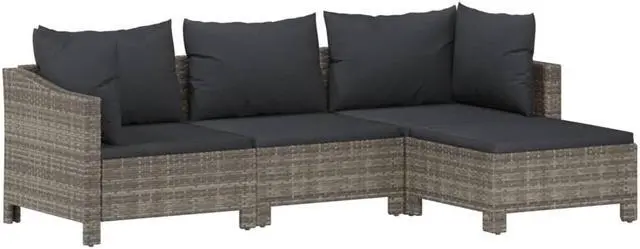 Alt view image 5 of 6 - vidaXL Patio Furniture Set 6 Piece Armchair Sofa with Cushions Gray Poly Rattan