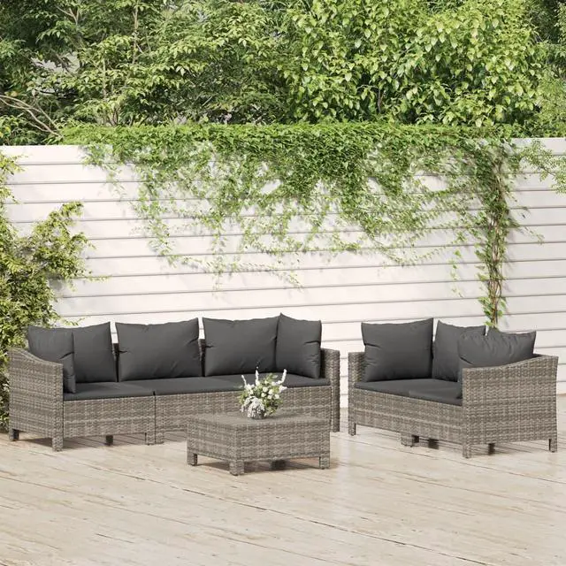 Main image of vidaXL Patio Furniture Set 6 Piece Armchair Sofa with Cushions Gray Poly Rattan