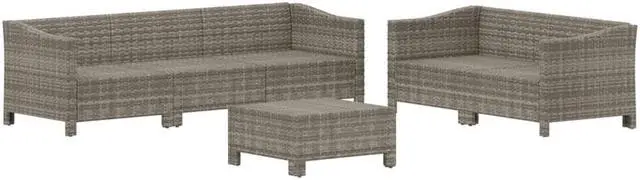 Alt view image 3 of 6 - vidaXL Patio Furniture Set 6 Piece Armchair Sofa with Cushions Gray Poly Rattan