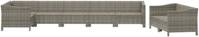 Alt view image 3 of 6 - vidaXL Patio Furniture Set 8 Piece Sofa Set with Cushions Gray Poly Rattan